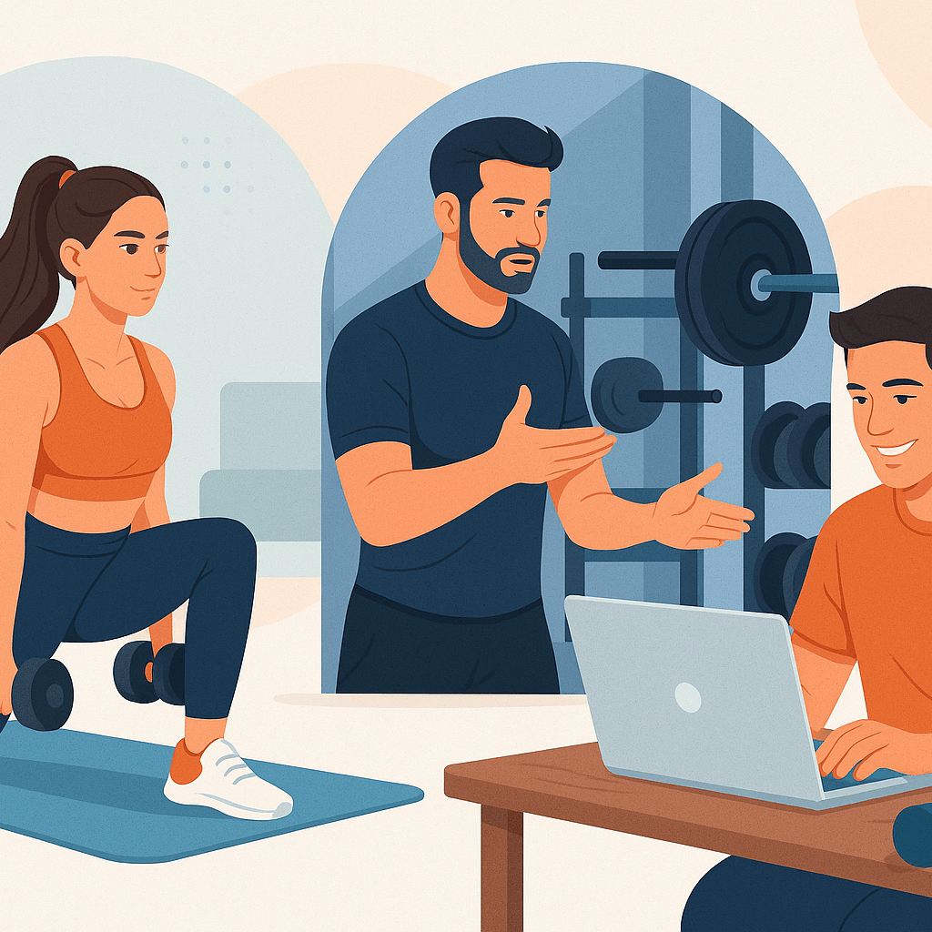 personal trainer en gimnacio ilustracion